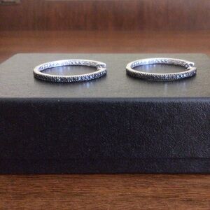 Sterling Silver Black Diamond Hoop Earrings